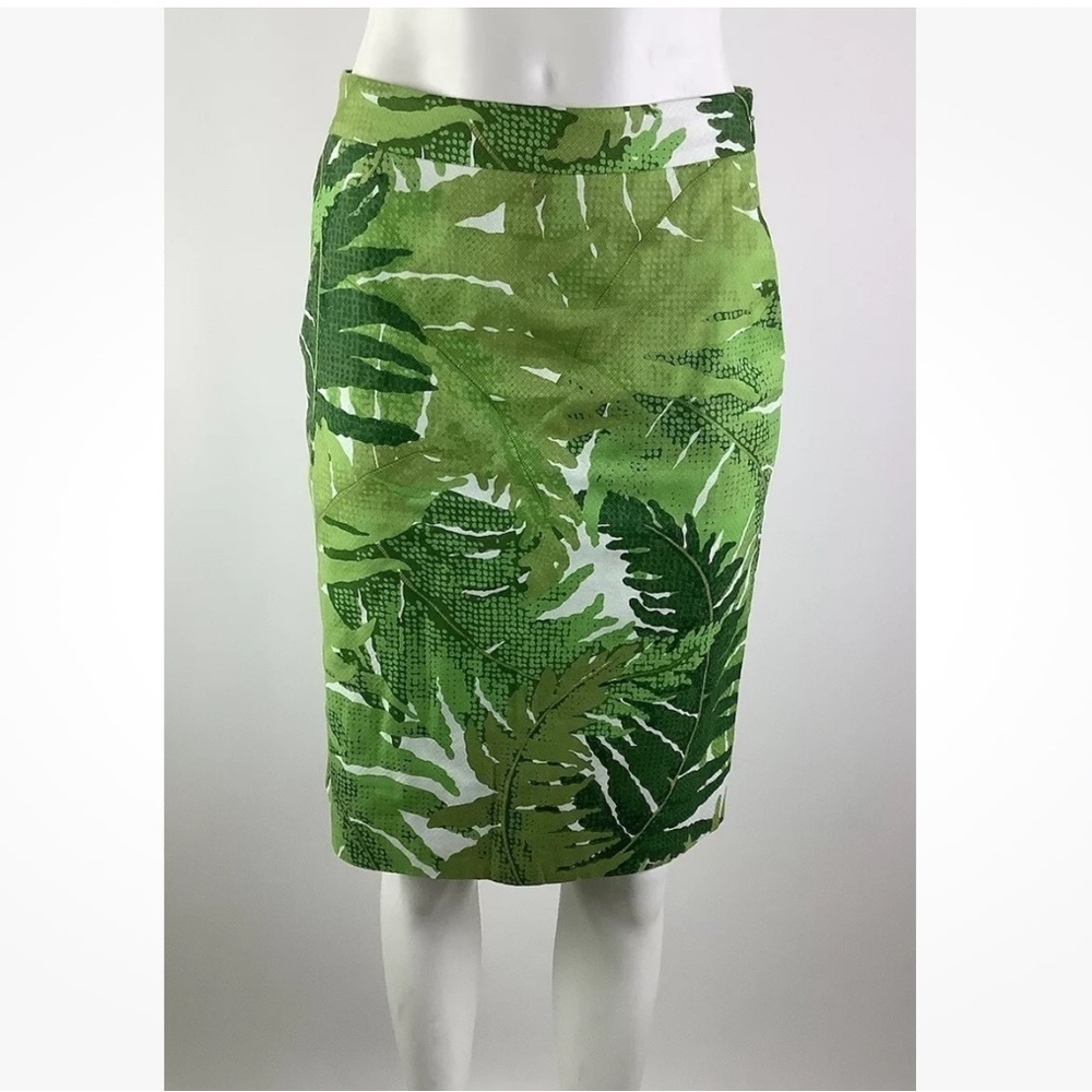 Anthropologie Sz 4 A-Line Tropical Fern Print Skirt Green White 100% Cotton